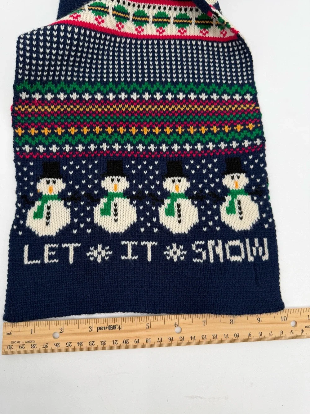 Christmas Scarf Snowman Navy Blue Knit Let it Snow Fair Isle Classic Kmart 70
